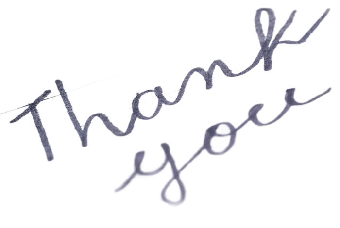 Handwriting background removal example: cursive Thank you note as a transparent cutout