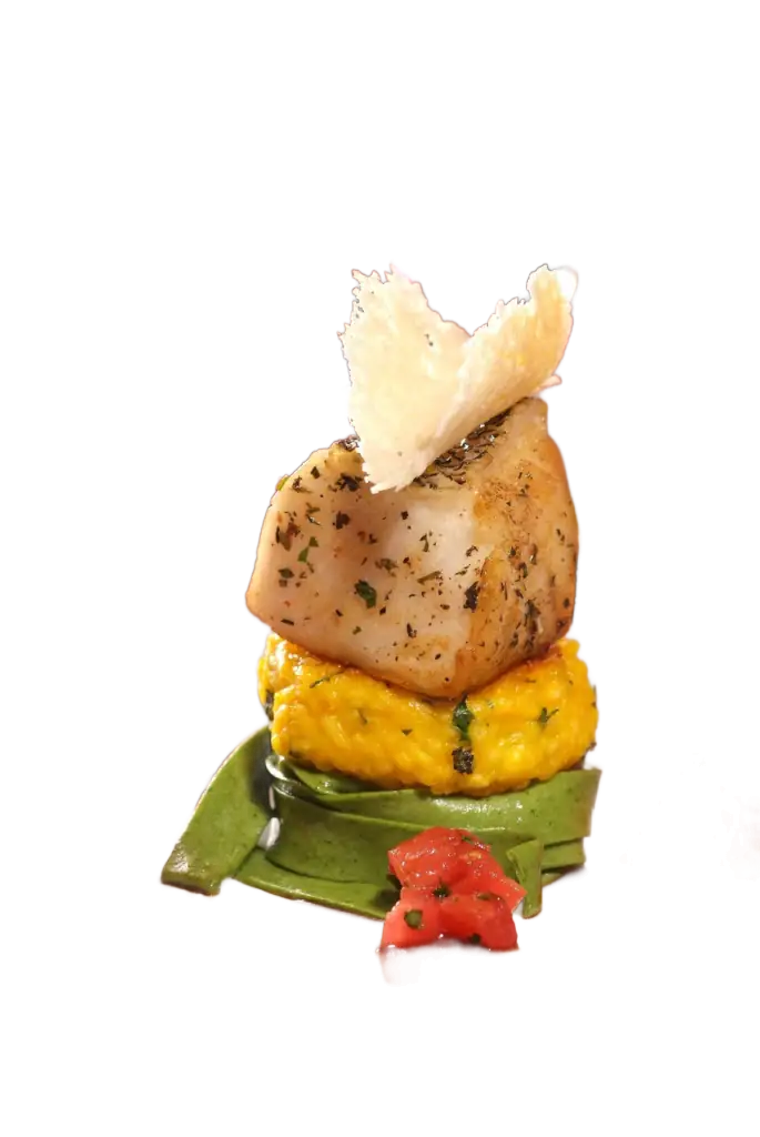 Food photography background removal example: scallop dish as a transparent cutout
