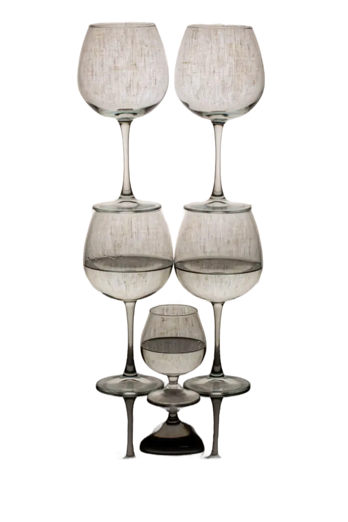 Glassware background removal example: stacked wine glasses as a transparent cutout
