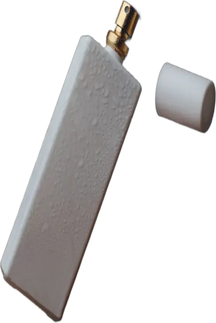 Perfume bottle cutout on a plain white background without any shadow